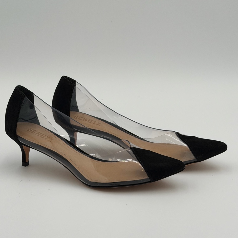 SCHUTZ Women’s Cendi Black Suede with Transparent Sides Heels Size 8 - Picture 10 of 10
